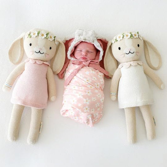 Hannah the Bunny Ivory Regular 20" Hand-Knit Doll – 1 Doll = 10 Meals, Fair Trade, Heirloom Quality, Handcrafted in Peru, 100% Cotton Yarn