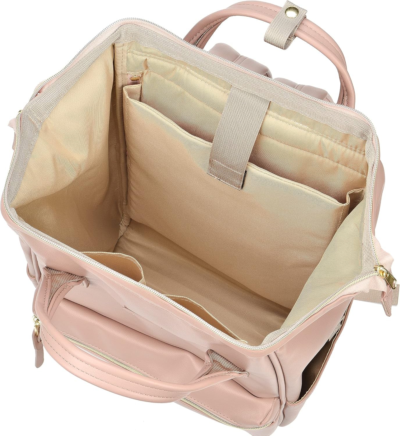 Leather Backpack Diaper Bag Laptop Travel Doctor Teacher Bag for Women Man (Tan Pink II)