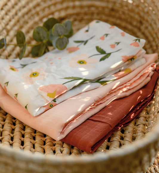 3 Pack Muslin Swaddle Blankets Solid Colors, Large 47 X 47 Inches Muslin Blankets for Girls & Boys, Baby Receiving Blankets, Newborn Gifts (Solid Floral)