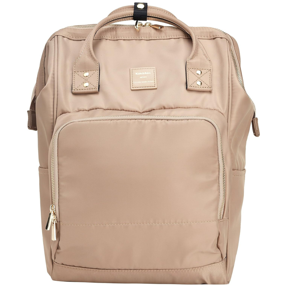 Luxe Modern Nylon Backpack-Unisex for Work, Travel and Parenthood (Beige)