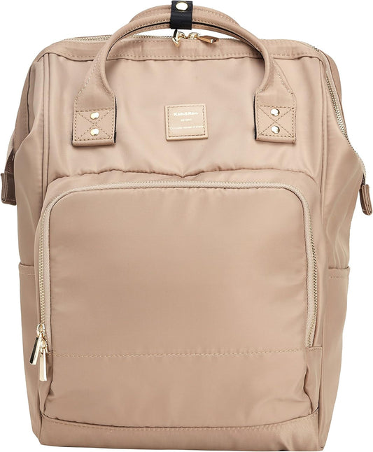 Nylon Backpack Diaper Bag with Laptop Compartment Waterproof Work Travel School for Women Man (Beige)