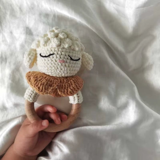 Crochet Sheep Rabbite Toy Set Comfort Towel Baby Rattle Biting Ring Handmade Baby Teething Ring Stuffed Plush Toys Gifts