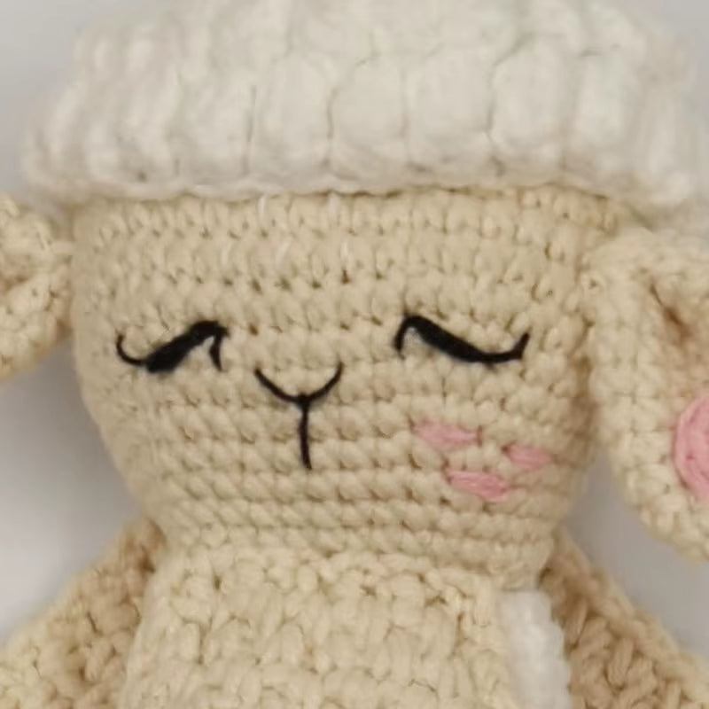 Crochet Sheep Rabbite Toy Set Comfort Towel Baby Rattle Biting Ring Handmade Baby Teething Ring Stuffed Plush Toys Gifts