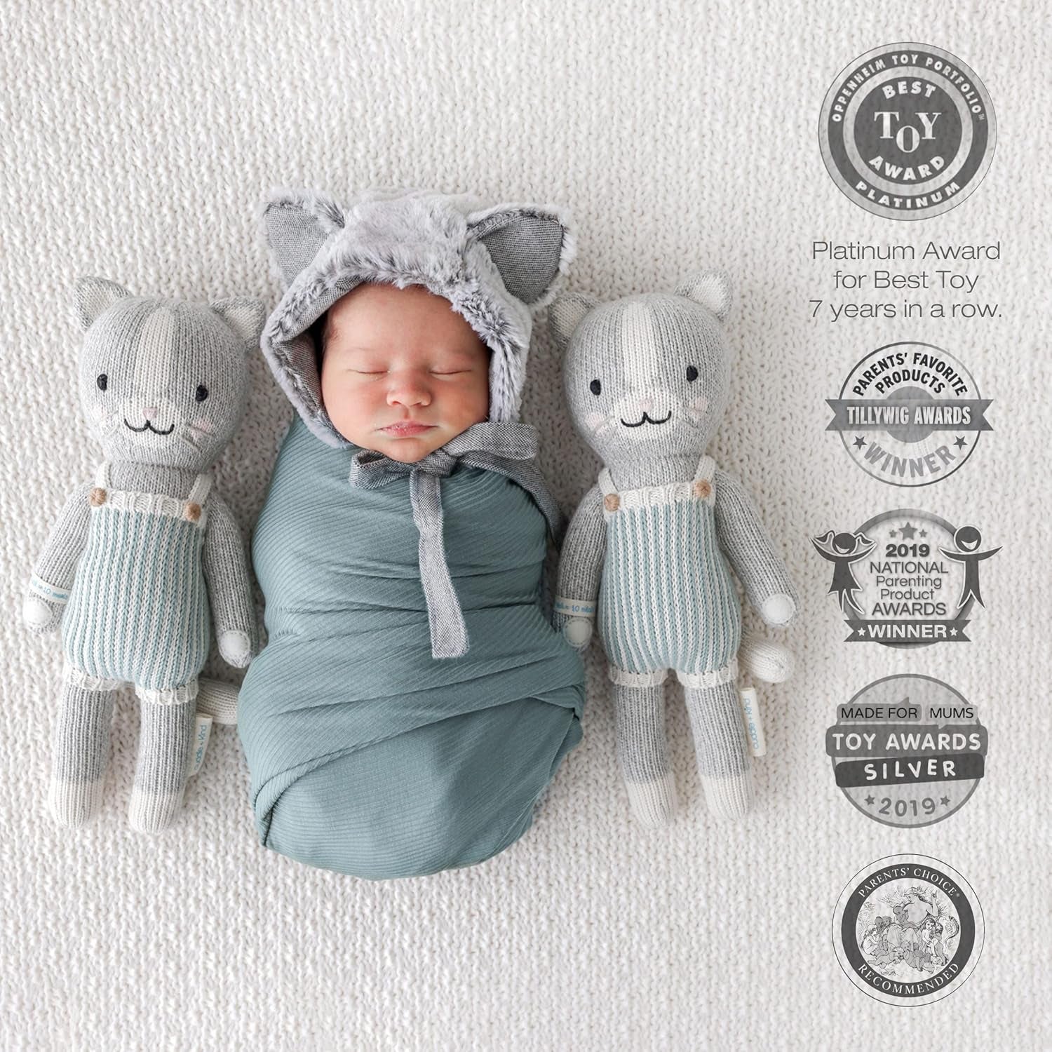 Dylan the Kitten Regular 20" Hand-Knit Doll – 1 Doll = 10 Meals, Fair Trade, Heirloom Quality, Handcrafted in Peru, 100% Cotton Yarn