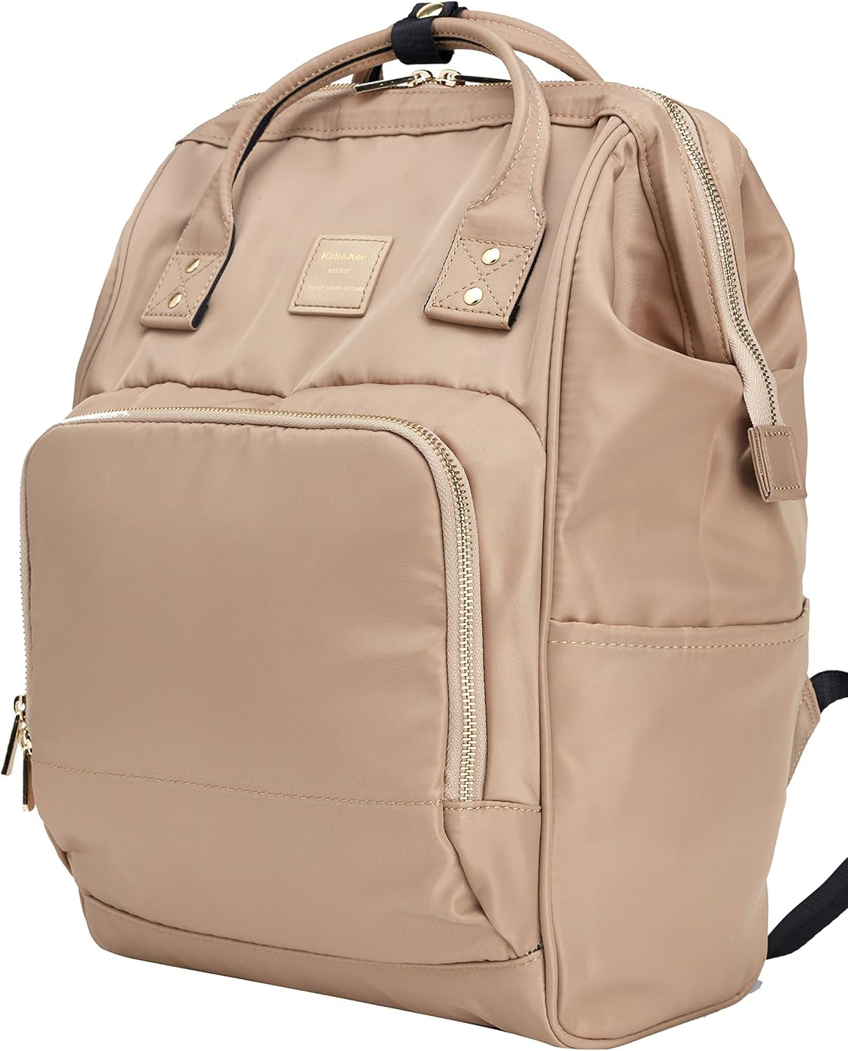 Nylon Backpack Diaper Bag with Laptop Compartment Waterproof Work Travel School for Women Man (Beige)