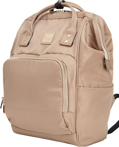 Nylon Backpack Diaper Bag with Laptop Compartment Waterproof Work Travel School for Women Man (Beige)