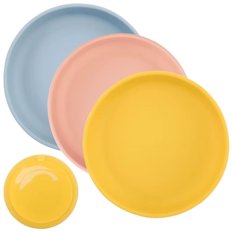 100%Food Safe Approve Silicone Children'S Tableware Fashionable round Food Plates Waterproof Training Bowl Baby Accessories