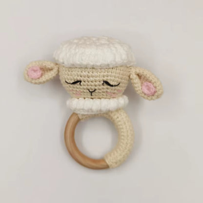 Crochet Sheep Rabbite Toy Set Comfort Towel Baby Rattle Biting Ring Handmade Baby Teething Ring Stuffed Plush Toys Gifts