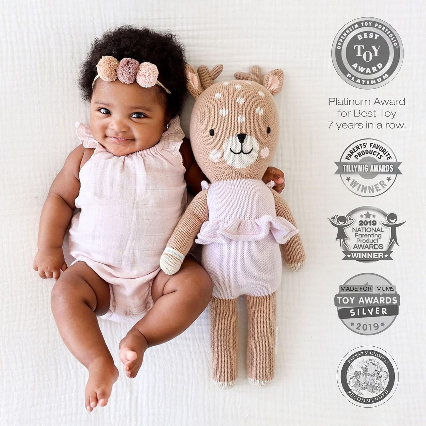 Violet the Fawn Regular 20" Hand-Knit Doll – 1 Doll = 10 Meals, Fair Trade, Heirloom Quality, Handcrafted in Peru, 100% Cotton Yarn