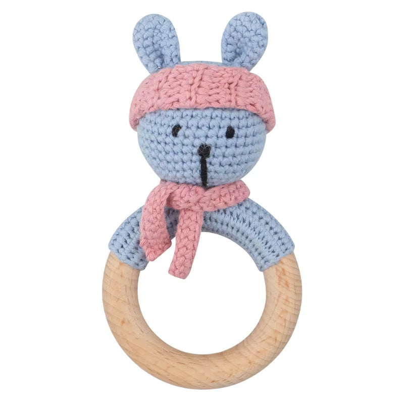 Crochet Sheep Rabbite Toy Set Comfort Towel Baby Rattle Biting Ring Handmade Baby Teething Ring Stuffed Plush Toys Gifts