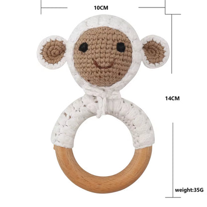 Crochet Sheep Rabbite Toy Set Comfort Towel Baby Rattle Biting Ring Handmade Baby Teething Ring Stuffed Plush Toys Gifts
