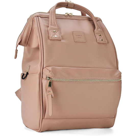 Tan Pink II Leather Backpack- Stylish Travel & Laptop Bag for Women & Men| 18L Capacity, Waterproof PU, Multi-Use for Work, School, or Baby Essentials 