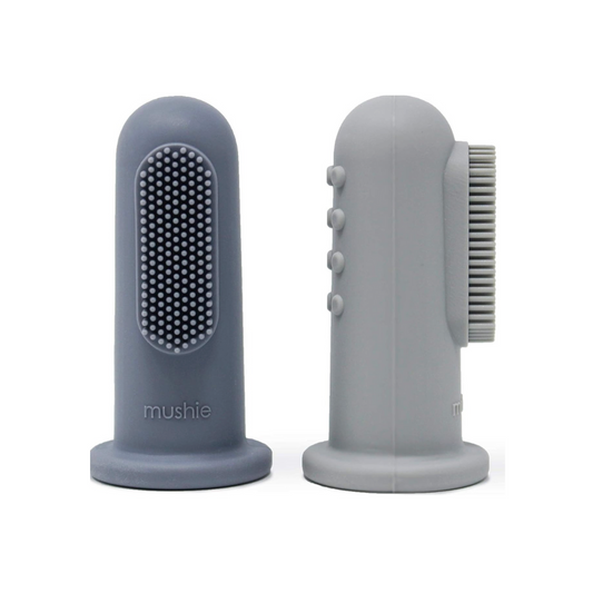 Luxury Silicone Baby Finger Toothbrush| Gentle Oral Car for Infants (Tradewinds/Stone) 2-Pack