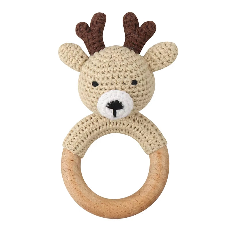 Crochet Sheep Rabbite Toy Set Comfort Towel Baby Rattle Biting Ring Handmade Baby Teething Ring Stuffed Plush Toys Gifts
