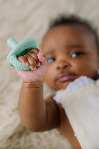 Sweetie Soother Pacifier Set of 2- Silicone Newborn Pacifiers with Collapsible Handle & Two Air Holes for Added Safety; Set of 2 in Green and White, Ages Newborn & Up