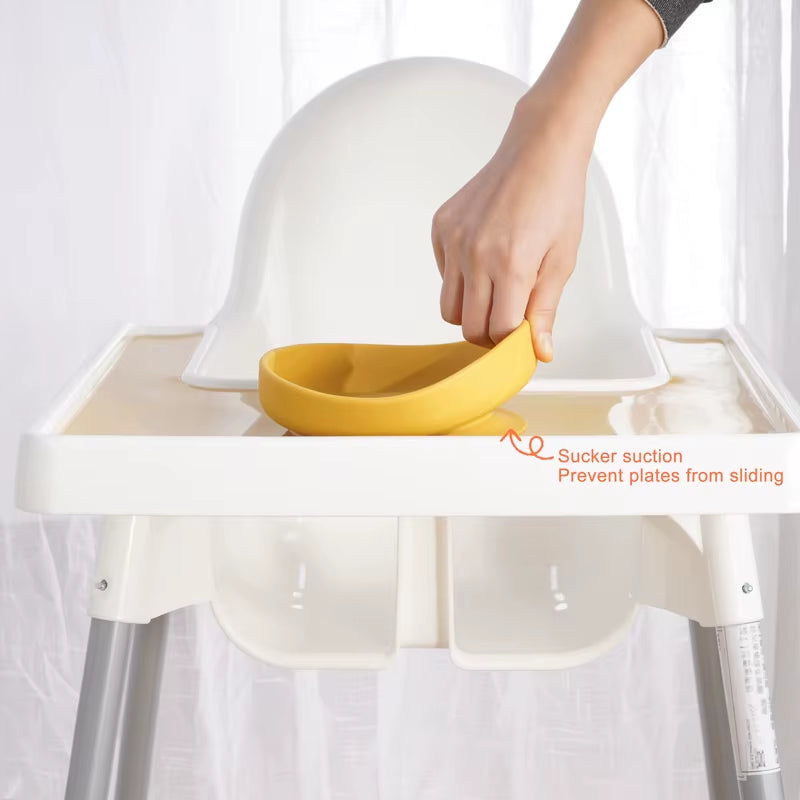 100%Food Safe Approve Silicone Children'S Tableware Fashionable round Food Plates Waterproof Training Bowl Baby Accessories