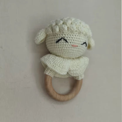 Crochet Sheep Rabbite Toy Set Comfort Towel Baby Rattle Biting Ring Handmade Baby Teething Ring Stuffed Plush Toys Gifts