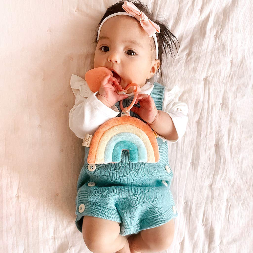 Infant Toy & Teether - Itzy Pal Baby Teething Toy Includes Lovey, Crinkle Sound, Textured Ribbons & Silicone Teether for Newborn (Rainbow)