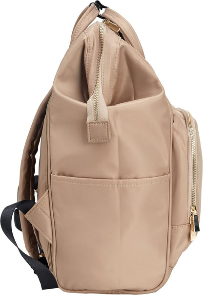 Nylon Backpack Diaper Bag with Laptop Compartment Waterproof Work Travel School for Women Man (Beige)