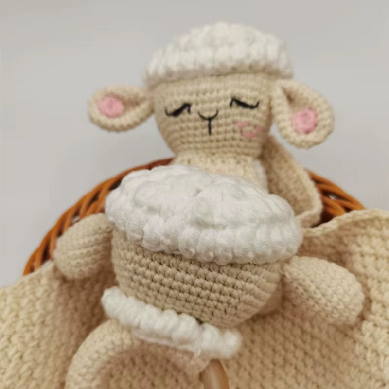 Crochet Sheep Rabbite Toy Set Comfort Towel Baby Rattle Biting Ring Handmade Baby Teething Ring Stuffed Plush Toys Gifts