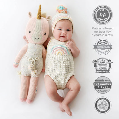 Ella the Unicorn Regular 20" Hand-Knit Doll – 1 Doll = 10 Meals, Fair Trade, Heirloom Quality, Handcrafted in Peru, 100% Cotton Yarn