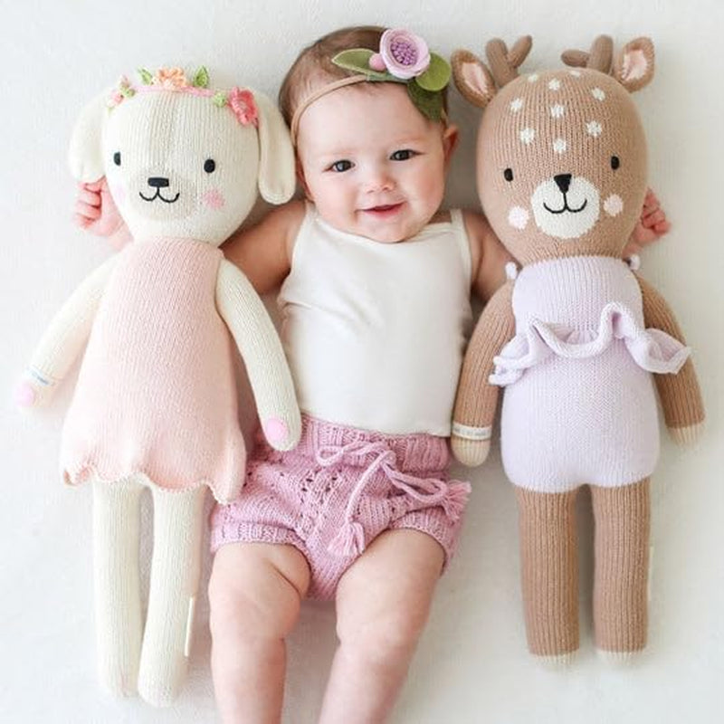 Violet the Fawn Regular 20" Hand-Knit Doll – 1 Doll = 10 Meals, Fair Trade, Heirloom Quality, Handcrafted in Peru, 100% Cotton Yarn