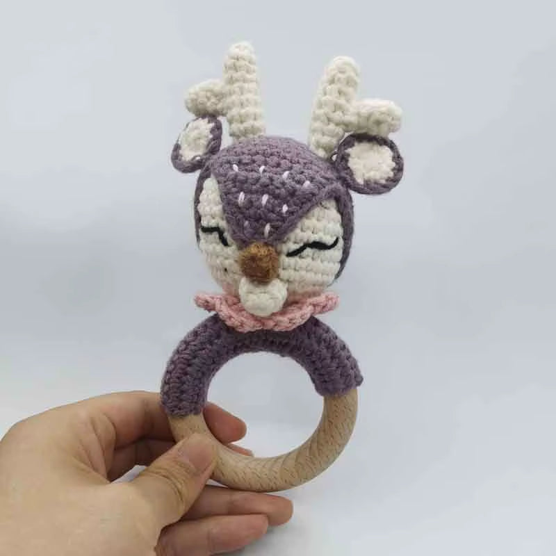 Crochet Sheep Rabbite Toy Set Comfort Towel Baby Rattle Biting Ring Handmade Baby Teething Ring Stuffed Plush Toys Gifts