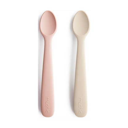 Luxe Silicone Baby Feeding Spoons (2 Pack) Gentle on Gum, BPA-Free (Blush/Shifting Sand)