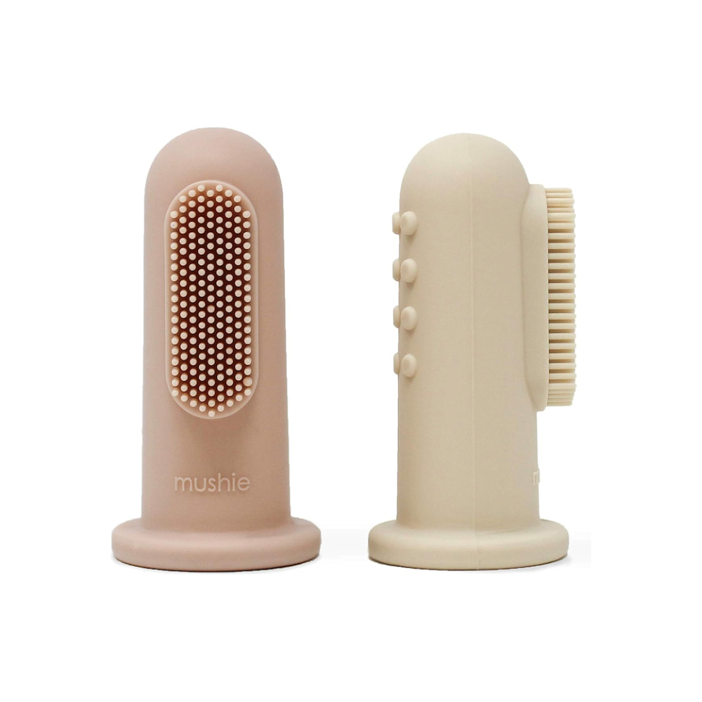 Luxury Silicone Baby Finger Toothbrush| Gentle Oral Care for Infants (Blush/Shifting Sand) 2-Pack