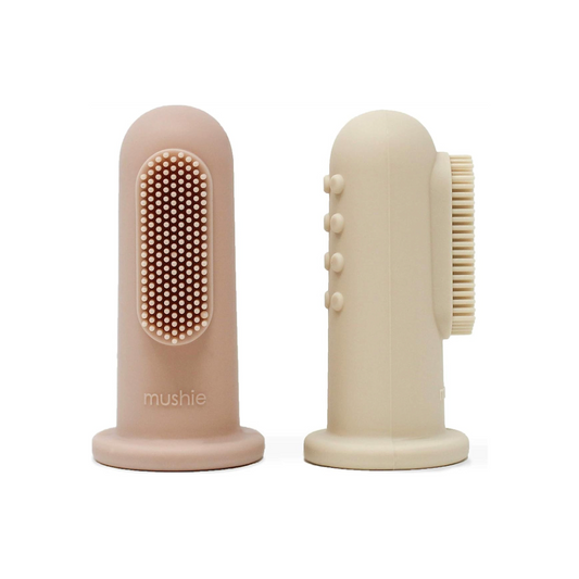Luxury Silicone Baby Finger Toothbrush| Gentle Oral Care for Infants (Blush/Shifting Sand) 2-Pack