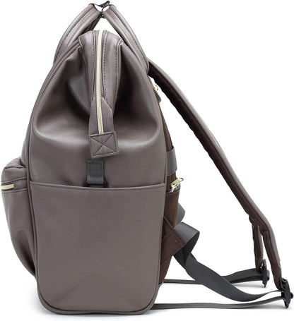 Leather Backpack Diaper Bag Laptop Travel Doctor Teacher Bag for Women Man (Grey II)