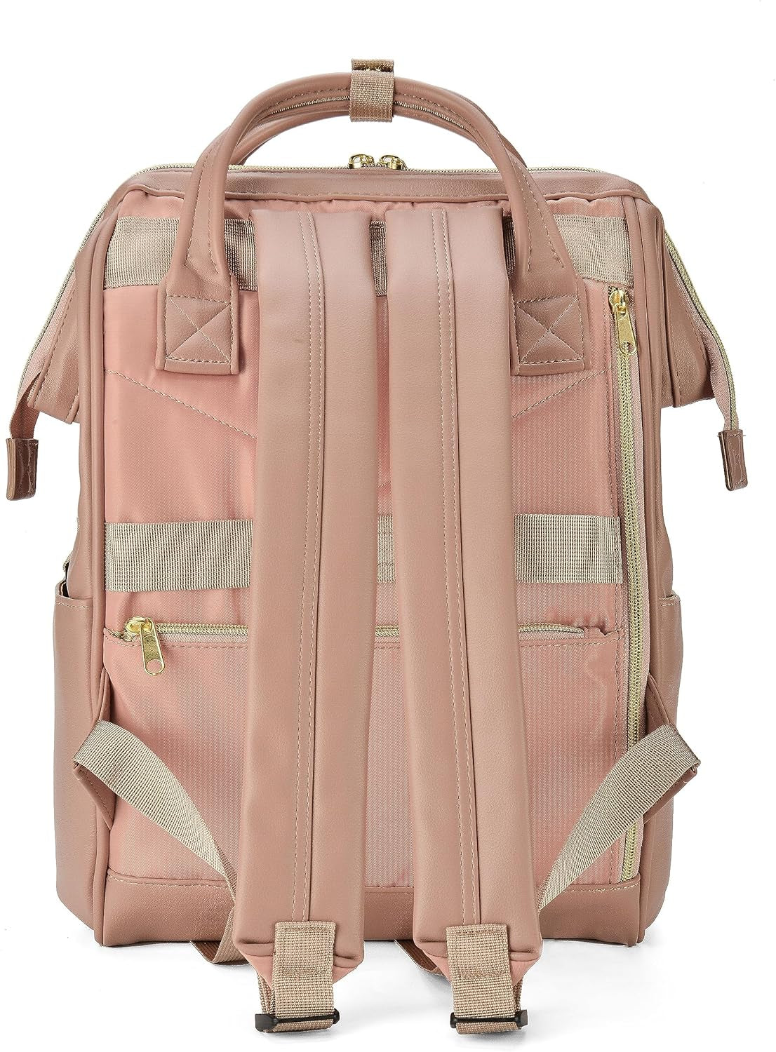 Leather Backpack Diaper Bag Laptop Travel Doctor Teacher Bag for Women Man (Tan Pink II)