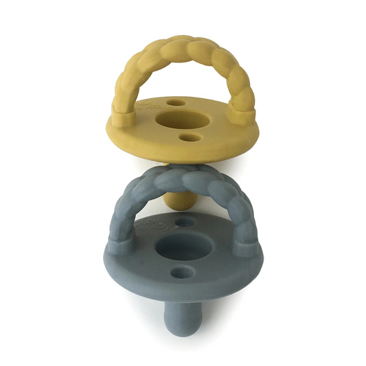 Luxury Silicone Pacifier Set| Sweetie Soother Braid (Dark Gray & Mustard) BPA-Free & Stylish for Babies