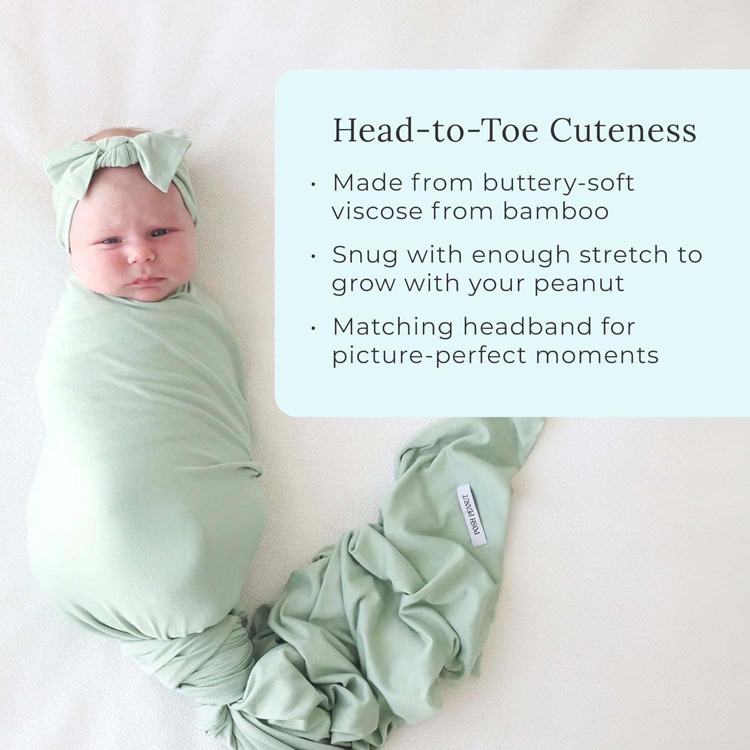 Swaddle Blanket & Headband Set – Viscose from Bamboo Stretchy Baby Swaddle for Newborn Girls, Receiving Blanket or Nursing Cover