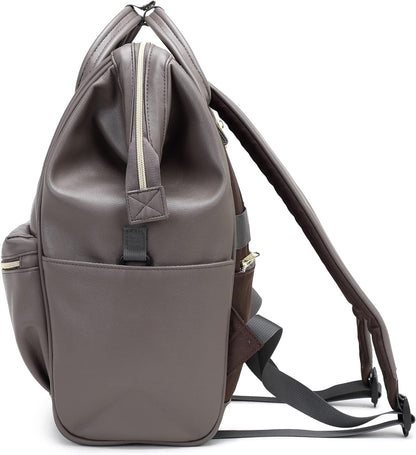 Luxe Modern Leather Backpack- Unisex for Work, Travel and Parenthood (Dark Gray, Medium)