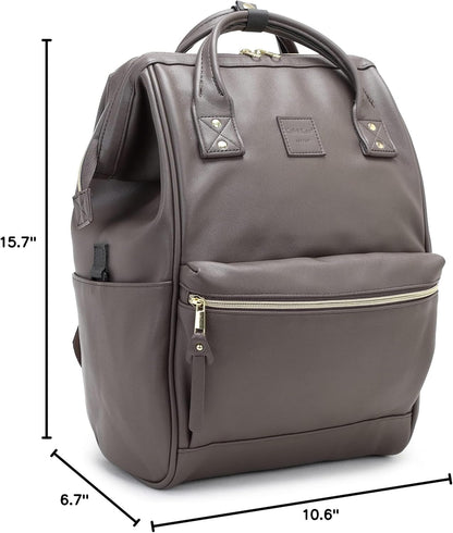Luxe Modern Leather Backpack- Unisex for Work, Travel and Parenthood (Dark Gray, Medium)