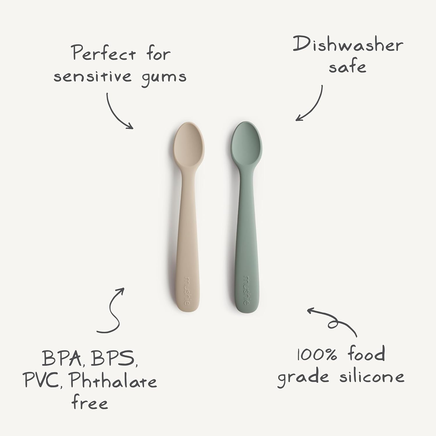 Silicone Baby Feeding Spoons | 2 Pack (Blush/Shifting Sand)