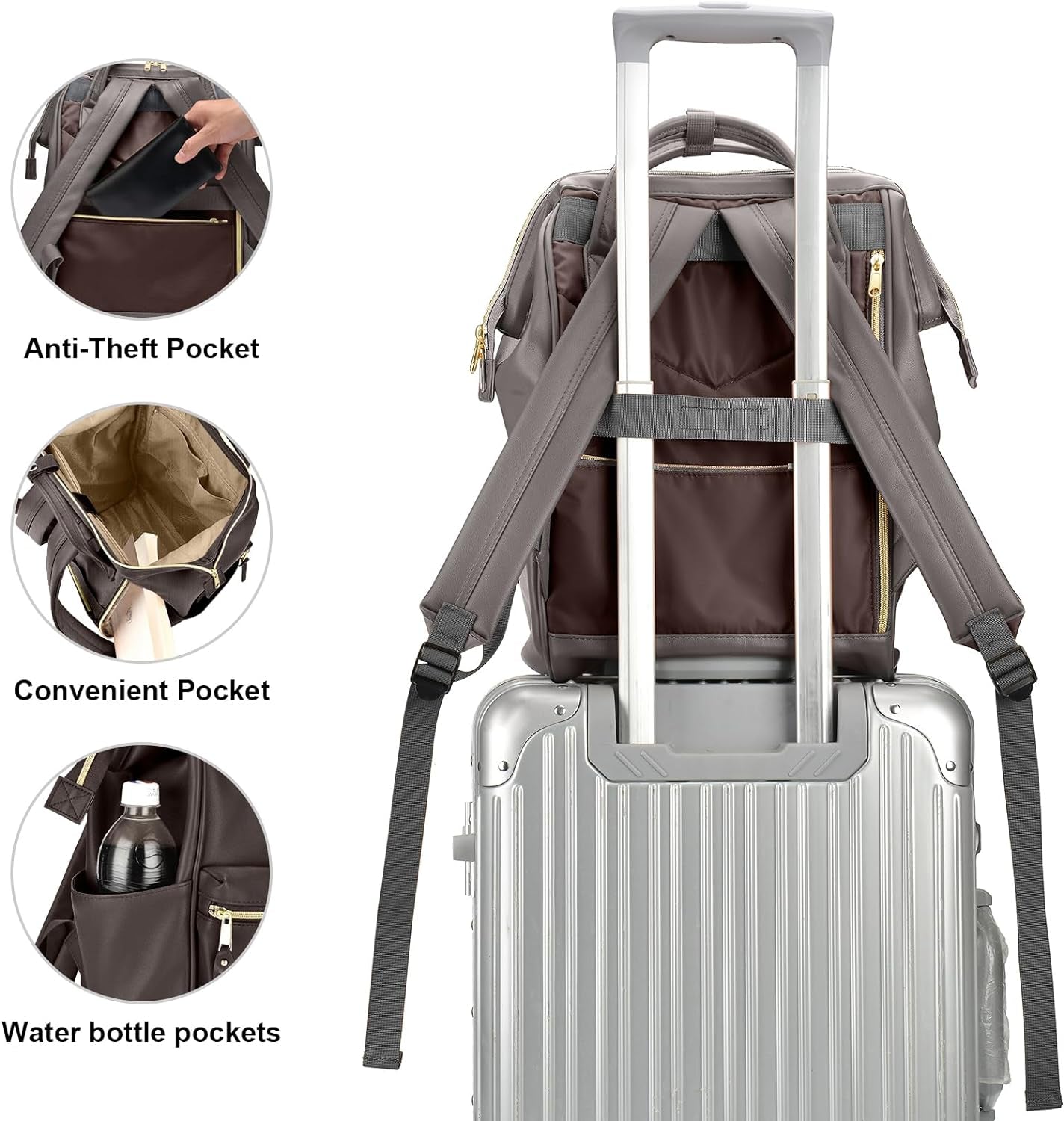 Leather Backpack Diaper Bag Laptop Travel Doctor Teacher Bag for Women Man (Grey II)