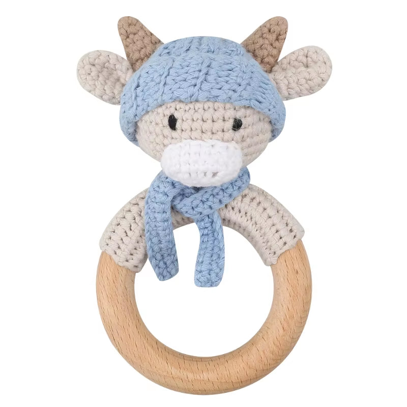 Crochet Sheep Rabbite Toy Set Comfort Towel Baby Rattle Biting Ring Handmade Baby Teething Ring Stuffed Plush Toys Gifts
