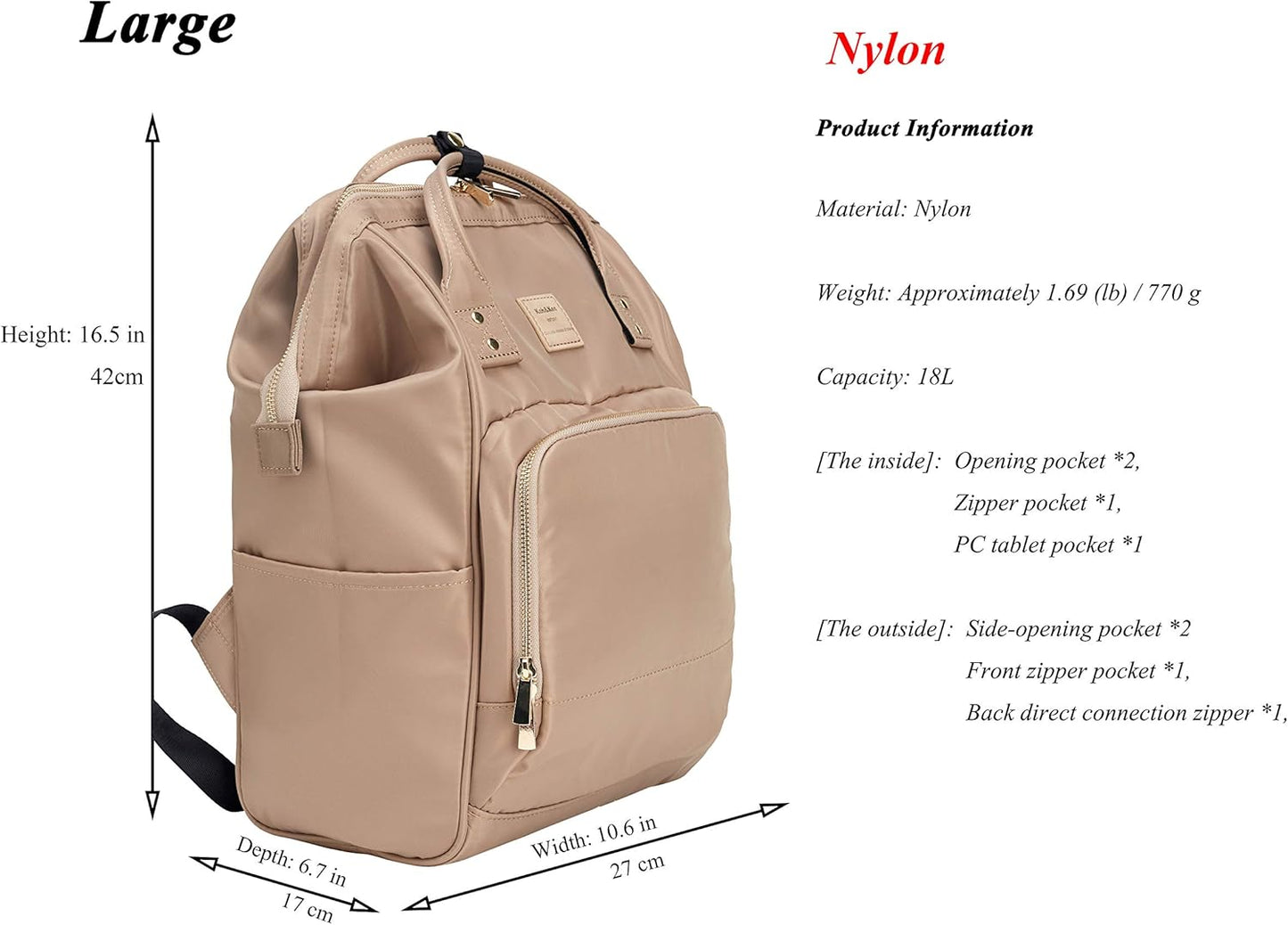 Nylon Backpack Diaper Bag with Laptop Compartment Waterproof Work Travel School for Women Man (Beige)