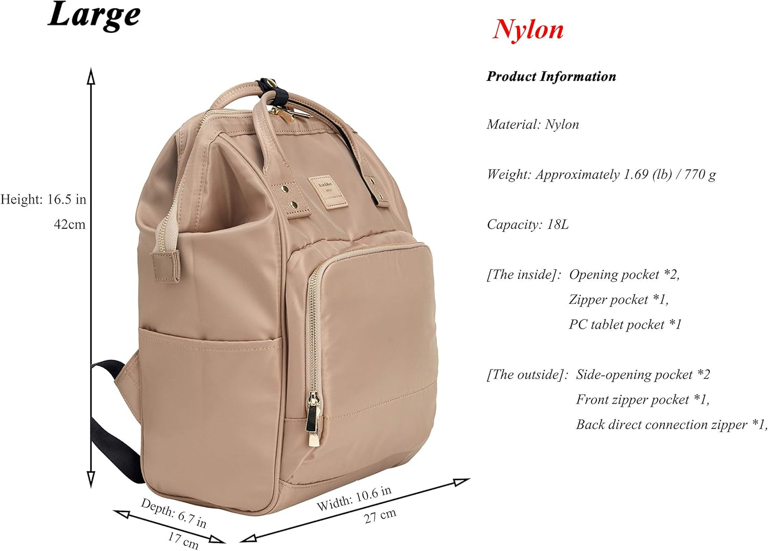 Nylon Backpack Diaper Bag with Laptop Compartment Waterproof Work Travel School for Women Man (Beige)