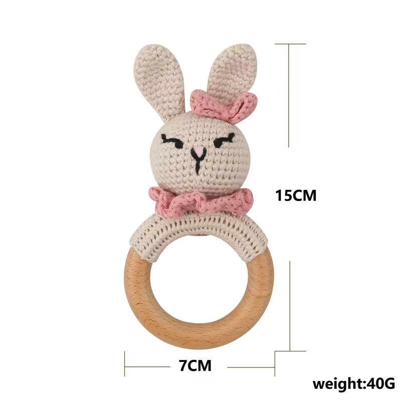 Crochet Sheep Rabbite Toy Set Comfort Towel Baby Rattle Biting Ring Handmade Baby Teething Ring Stuffed Plush Toys Gifts