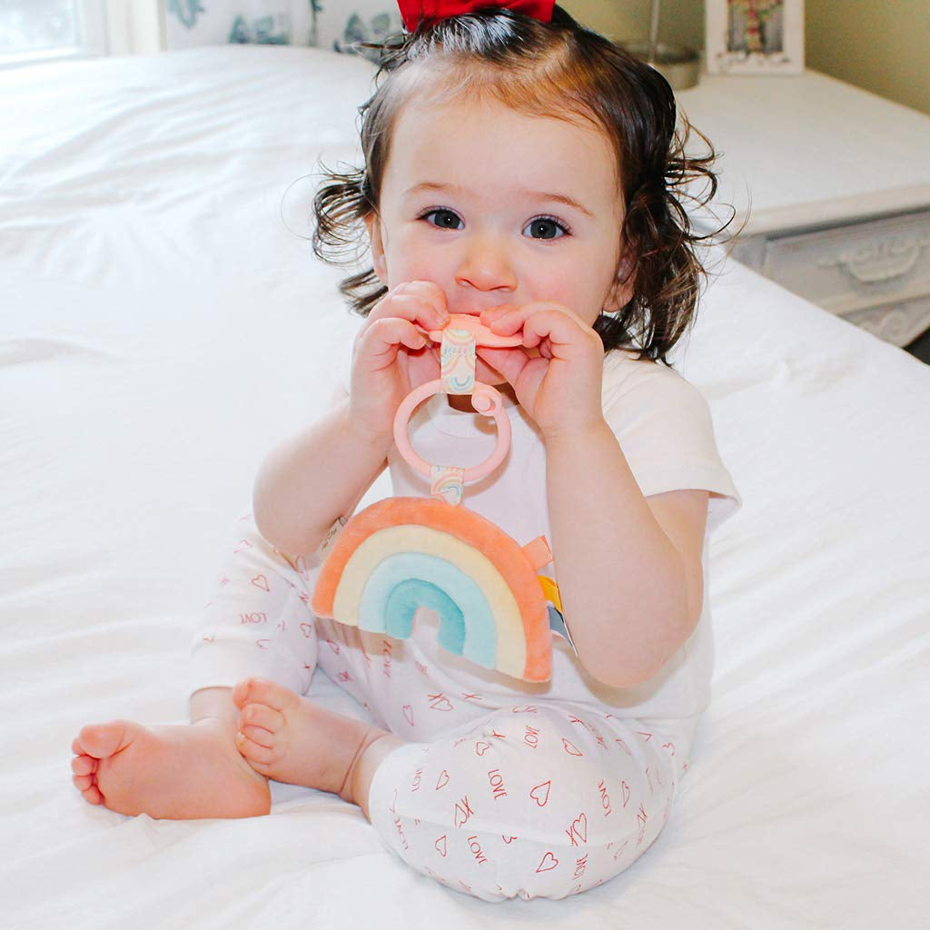 Infant Toy & Teether - Itzy Pal Baby Teething Toy Includes Lovey, Crinkle Sound, Textured Ribbons & Silicone Teether for Newborn (Rainbow)