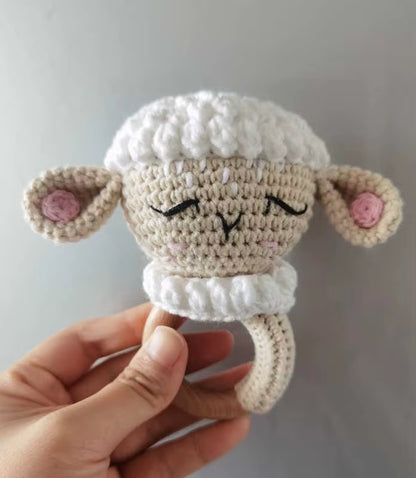 Crochet Sheep Rabbite Toy Set Comfort Towel Baby Rattle Biting Ring Handmade Baby Teething Ring Stuffed Plush Toys Gifts