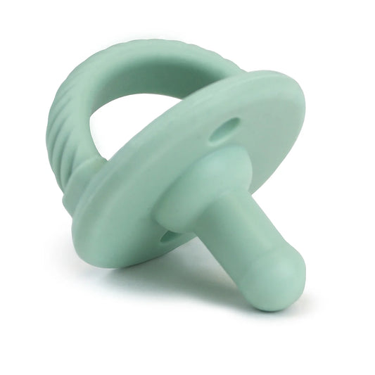 Sweetie Soother Pacifier Set of 2- Silicone Newborn Pacifiers with Collapsible Handle & Two Air Holes for Added Safety; Set of 2 in Green and White, Ages Newborn & Up