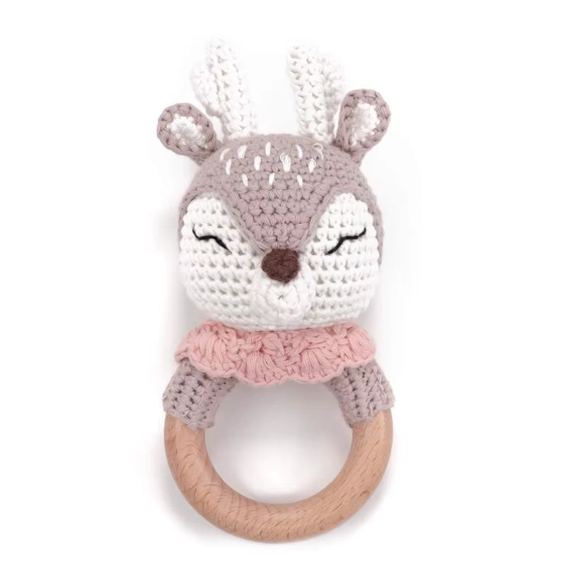 Crochet Sheep Rabbite Toy Set Comfort Towel Baby Rattle Biting Ring Handmade Baby Teething Ring Stuffed Plush Toys Gifts