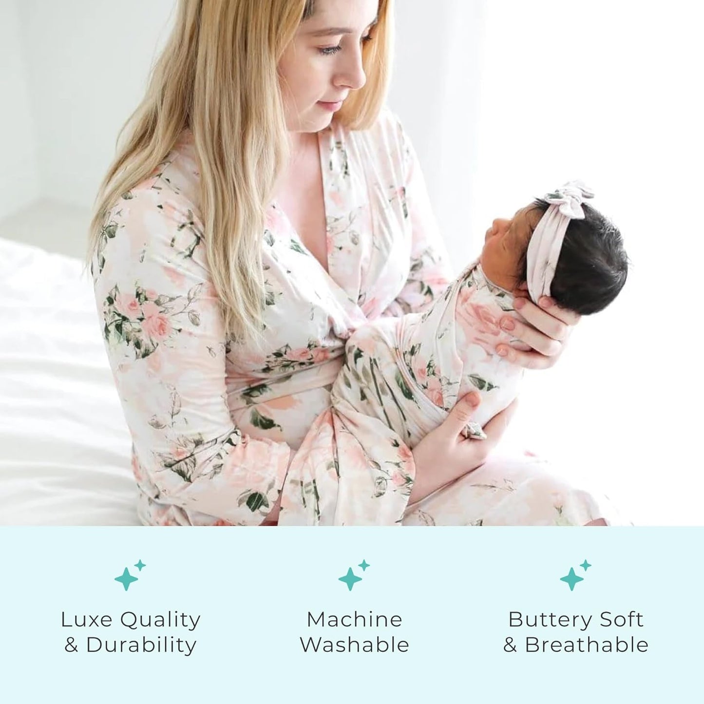 Swaddle Blanket & Headband Set – Viscose from Bamboo Stretchy Baby Swaddle for Newborn Girls, Receiving Blanket or Nursing Cover