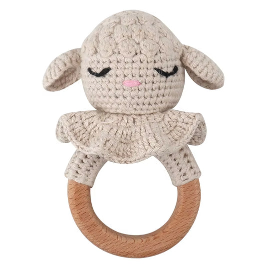 Crochet Sheep Rabbite Toy Set Comfort Towel Baby Rattle Biting Ring Handmade Baby Teething Ring Stuffed Plush Toys Gifts