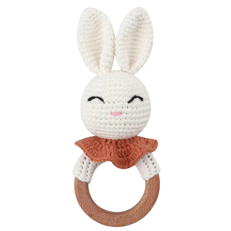Crochet Sheep Rabbite Toy Set Comfort Towel Baby Rattle Biting Ring Handmade Baby Teething Ring Stuffed Plush Toys Gifts