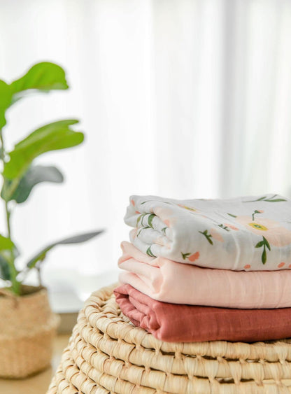 3 Pack Muslin Swaddle Blankets Solid Colors, Large 47 X 47 Inches Muslin Blankets for Girls & Boys, Baby Receiving Blankets, Newborn Gifts (Solid Floral)